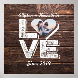Póster Amo Rústico Woodland Foto Monograma del corazón