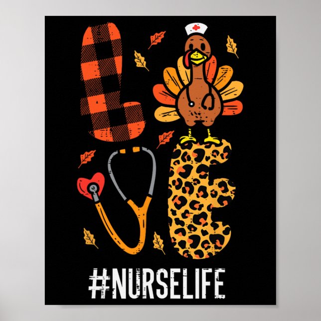 Póster Amo Turquía Stethoscope Enfermera de Acción de Gra (Frente)
