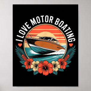Póster Amor a motor de barco vintage puesta de sol lancha