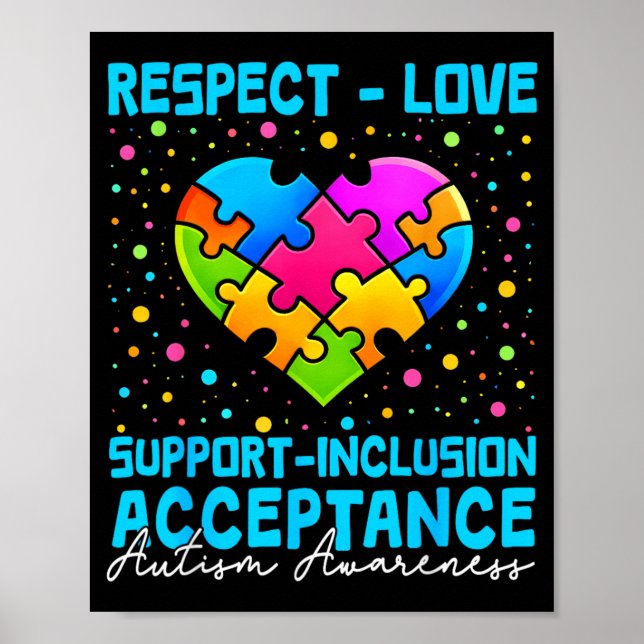 Póster Amor Apoyo Corazón Rompecabezas Conciencia del Aut (Frente)