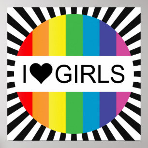 Póster amor arcoiris, chicas del corazón.
