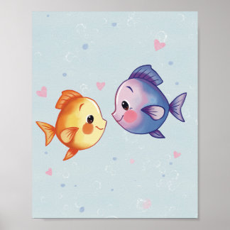 Póster Amor Bajo el Mar – Adorable Pareja de Peces Acuare
