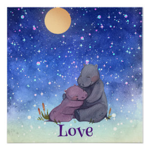 Póster Amor, bebé Hippo y su madre