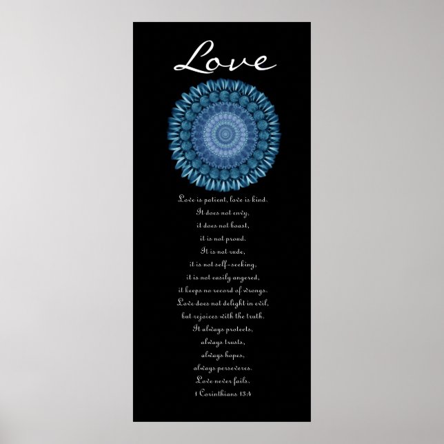 Póster Amor - Blue Daisy Wreath - First Corinthians (Frente)