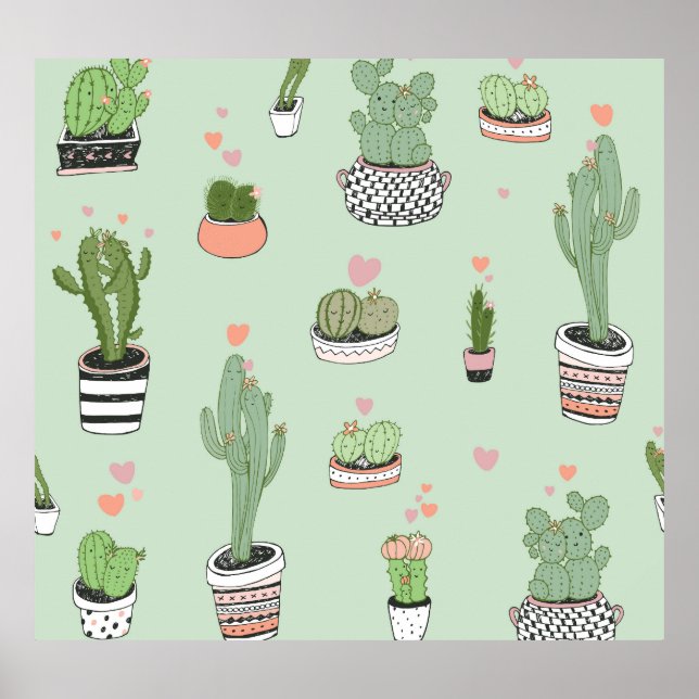 Póster Amor Cactus: Patrón Personalizado. (Frente)