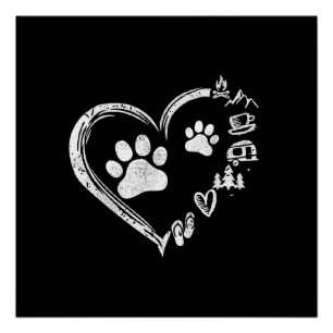 Póster Amor Camping Perro Paw Imprimir Corazón Flip Flops