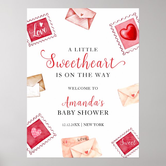 Póster Amor Carta Estampilla Bienvenida Baby Shower (Frente)
