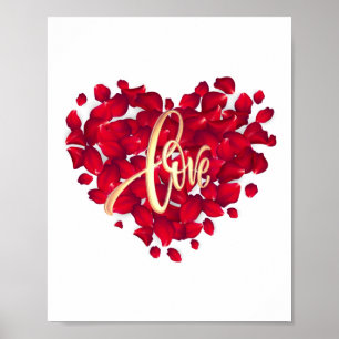 Póster Amor Color Rojo Forma de Corazón Petales