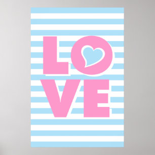 Póster AMOR, corazón azul, poster de tipografía, San Vale