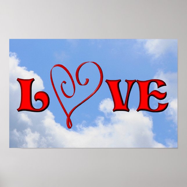 Póster Amor Corazón Rojo Cielo Azul (Frente)