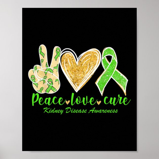 Póster Amor Cure Cinta Verde Enfermedad del riñón Concien (Frente)