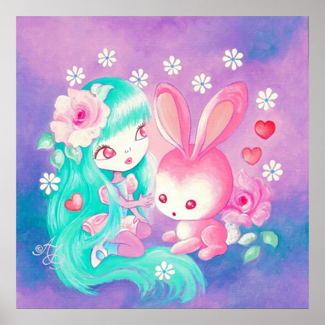 Póster Amor de conejito rosa (Frente)