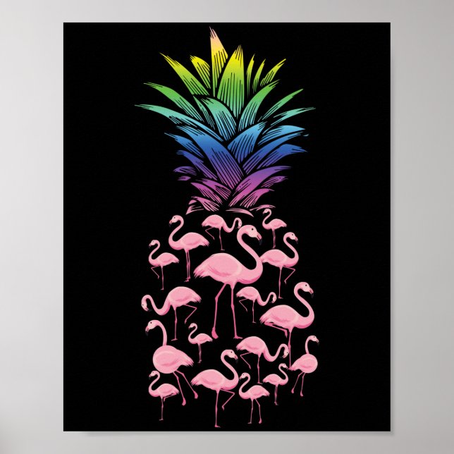 Póster Amor De Piña De Flamingo Rosa, Agradable Y Agradab (Frente)