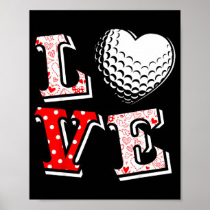 Póster Amor de San Valentín Golf Corazón Día de San Valen