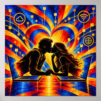 Póster Amor Digital Conexión Romántica Silueta