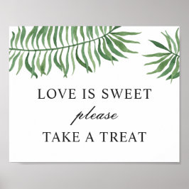 Póster Amor dulce toma regalo. Boda de vegetación tropica