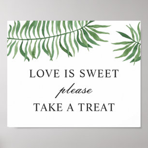 Póster Amor dulce toma regalo. Boda de vegetación tropica