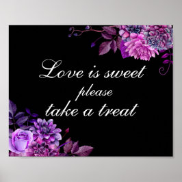 Póster Amor dulce toma regalo. Boda púrpura y negra