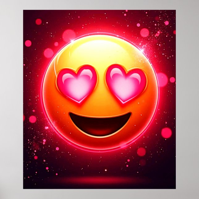 Póster Amor Emoji Struck Resplandor de corazones (Frente)