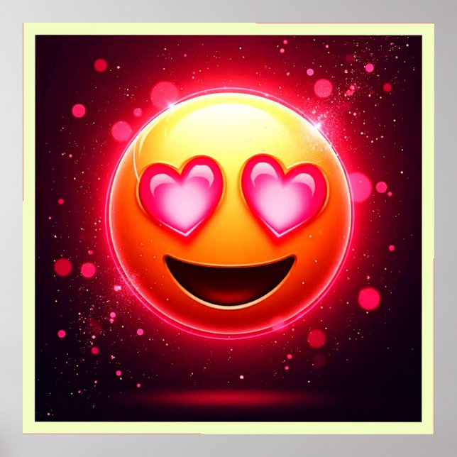 Póster Amor Emoji Struck Resplandor de corazones (Frente)