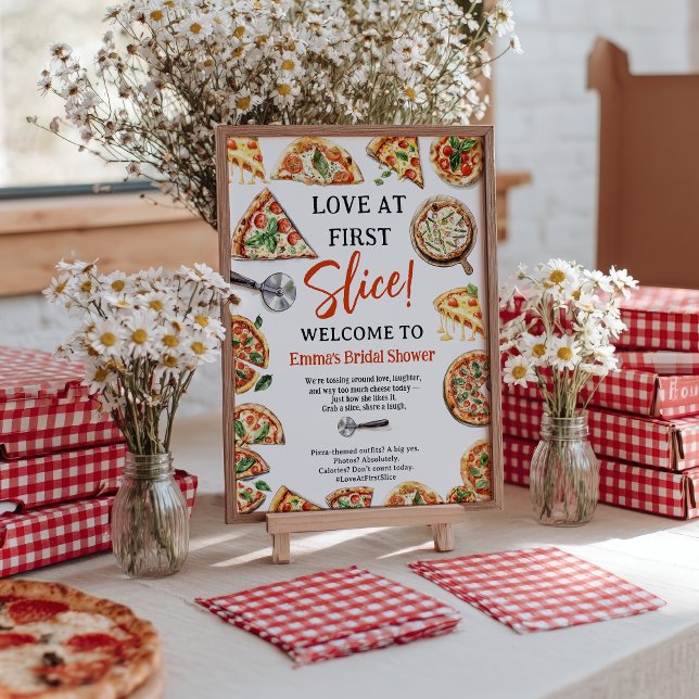 Póster Amor en First Slice Pizza Bienvenida Ducha de Novi (Love at First Slice Pizza Welcome Bridal Shower Poster)
