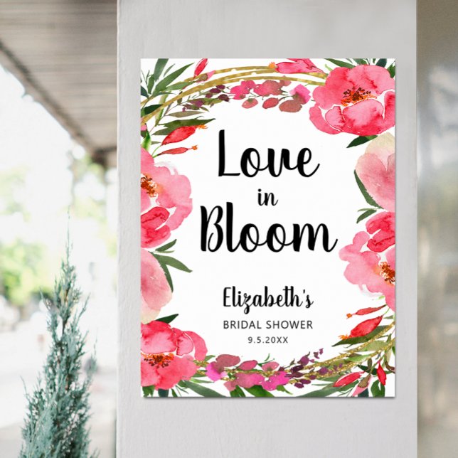 Póster Amor en Flor Rosa Flores Despedida de Soltera (Love in Bloom Pink Peony Flowers Bridal Shower Welcome Poster, PRINTED or INSTANT DOWNLOAD)