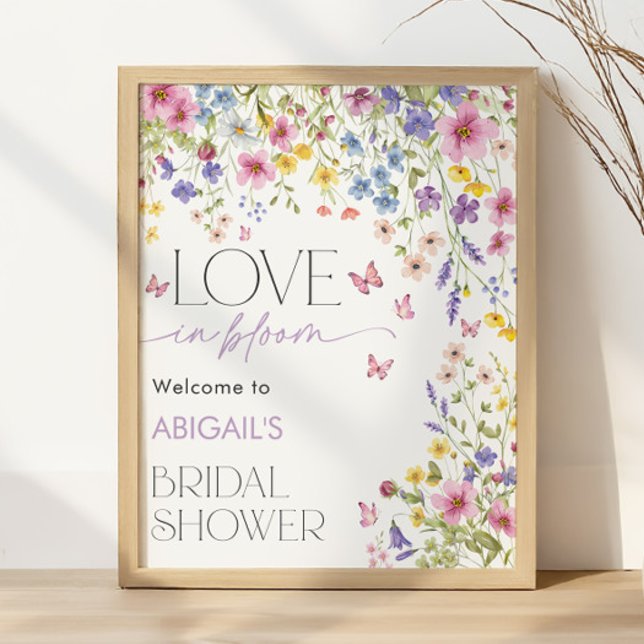Póster Amor en la mariposa en flor de sangre Bienvenida a (Love in Bloom Butterfly Bridal Shower Welcome Poster)