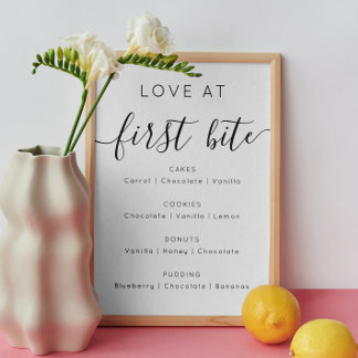Póster Amor en la primera mordida. boda de postre minimal