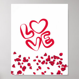 Póster Amor En Rojo Con Pétalos Rojos