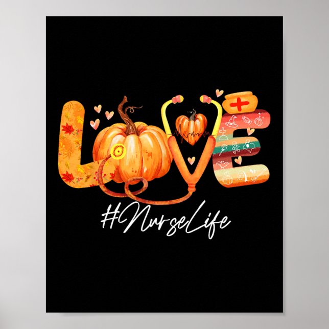Póster Amor Enfermera Vida Calabaza Cae Acción de Gracias (Frente)