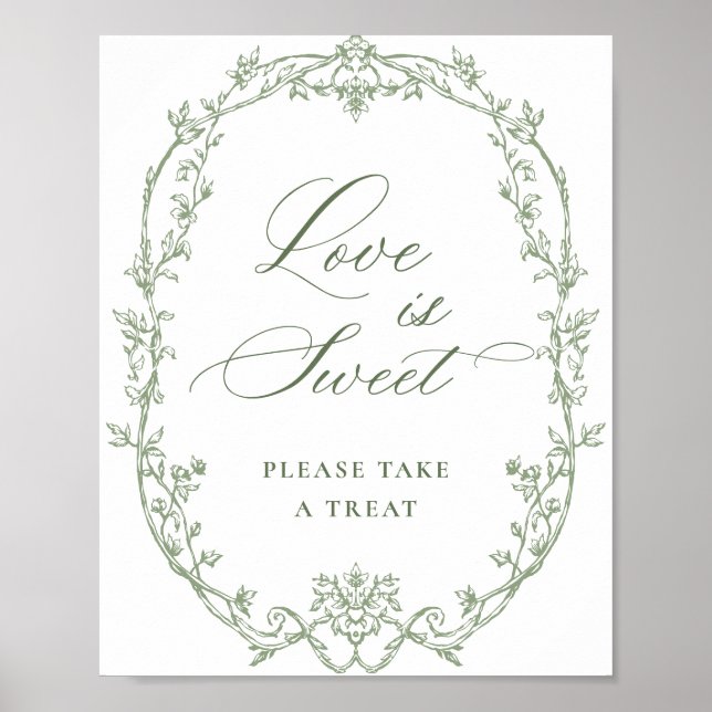 Póster Amor es Dulce Floral Verde Esmeralda Ornate Victor (Frente)