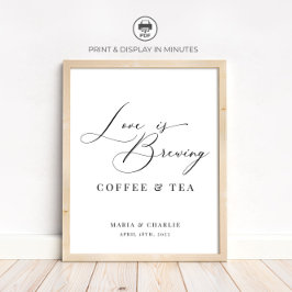 Póster Amor está Preparando Bodas Negras Modernas Café Té