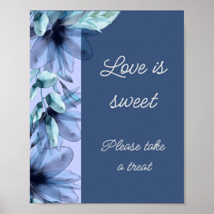 Póster Amor floral azul polvoriento es dulce lluvia de no