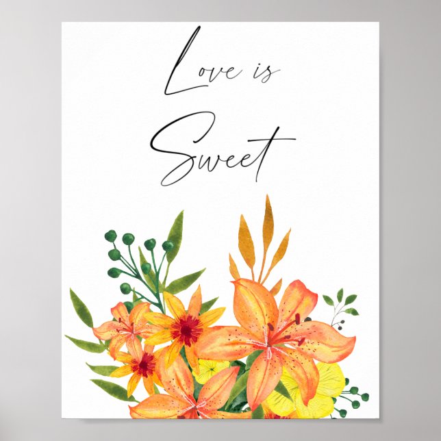 Póster Amor floral en acuarela es dulce, date un capricho (Frente)