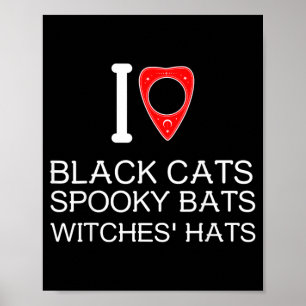 Póster Amor Gato Negro Murciélagos Espeluznantes Sombrero