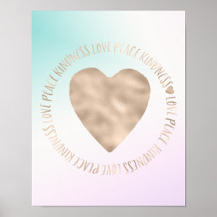 Póster Amor Gold Amor Paz Corazón Aqua Pink Tie Dye