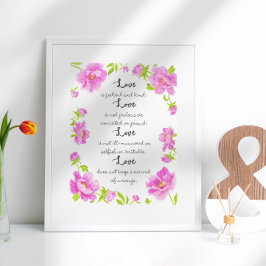 Póster Amor I Corinthians 13 Texto Floral