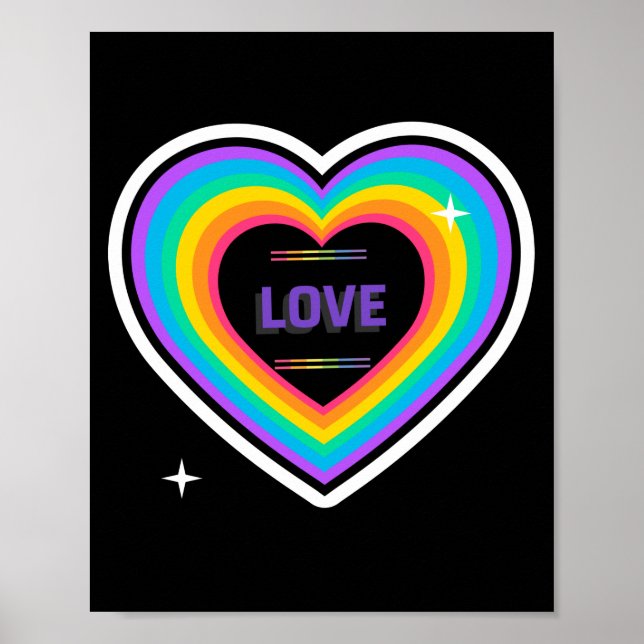 Póster AMOR. LGTB+Orgullo. Amor al corazón arcoiris. (Frente)