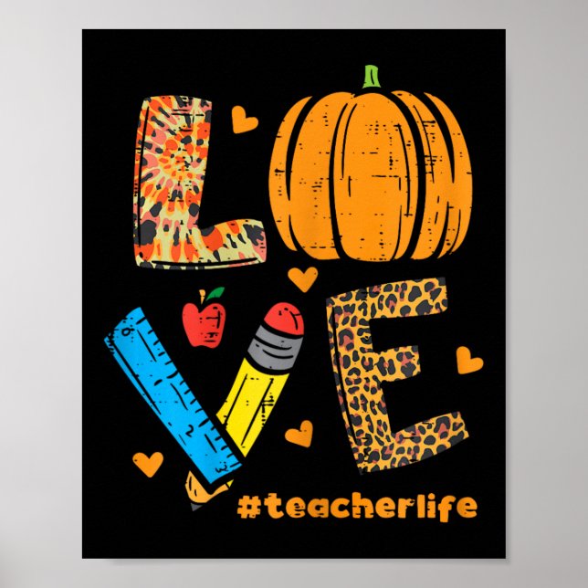 Póster Amor Maestra Calabaza Leopard Caída Otoño Thanksgi (Frente)