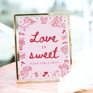 Póster Amor moderno de San Valentín dibujado a mano rosa