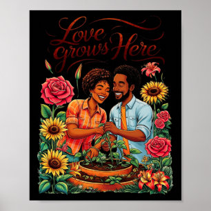 Póster Amor Negro Pareja Afroamericana Boceto Valentin