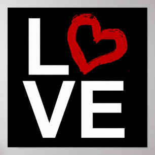 Póster AMOR, negro y blanco con corazón rojo esbozado