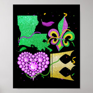 Póster Amor Nola Louisiana Mapa Cuentas Y Corona Martes D
