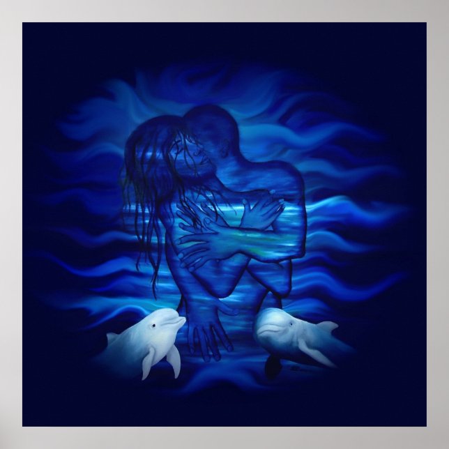 Póster Amor, pasión acto - pareja con par de delfines (Frente)