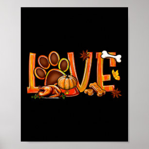 Póster Amor Perro Paw Imprimir Calabaza Turquía Caer Otoñ