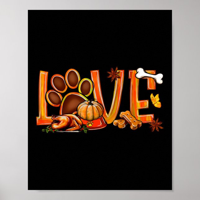 Póster Amor Perro Paw Imprimir Calabaza Turquía Caer Otoñ (Frente)