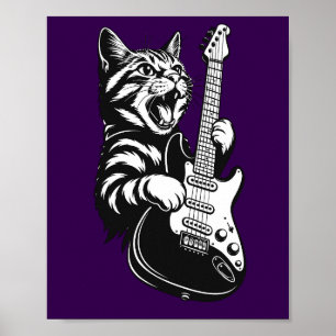 Póster Amor por Música Genial   Gato de Rock Tocando Guit