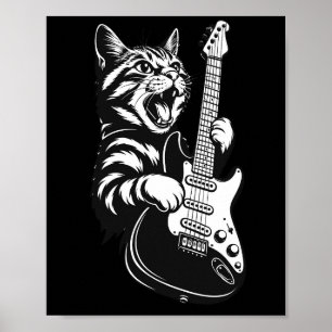 Póster Amor por Música Genial Gato de Rock Tocando Guit