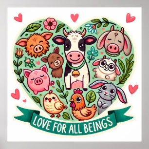 Póster Amor Por Todos Los Seres - Diseño Vegan