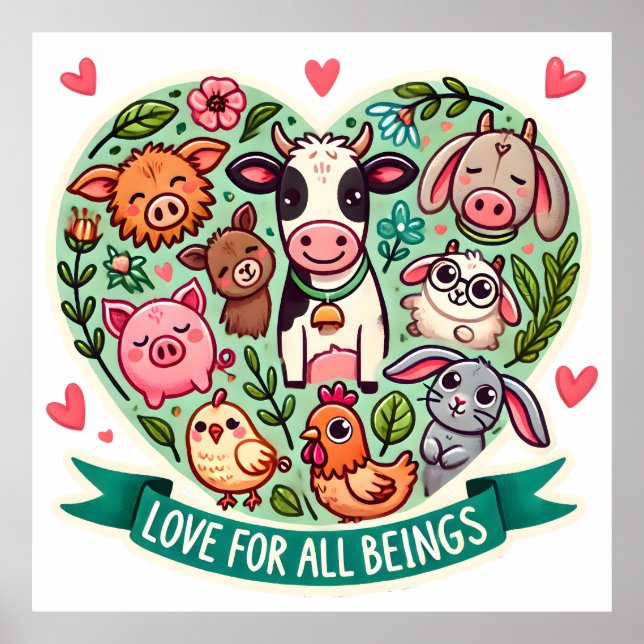 Póster Amor Por Todos Los Seres - Diseño Vegan (Frente)